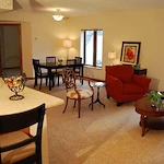 Ascension Living Lakeshore at Siena, assisted living and memory care, Racine, WI, apartment featuring a living room and dining space