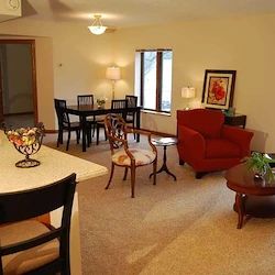 Ascension Living Lakeshore at Siena, assisted living and memory care, Racine, WI, apartment featuring a living room and dining space