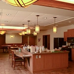 Spacious, wide open kitchens and eating areas.
