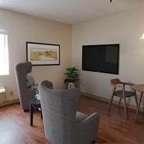 Assisted Living studio apartment (virtually staged photo, all apartments are unfurnished)