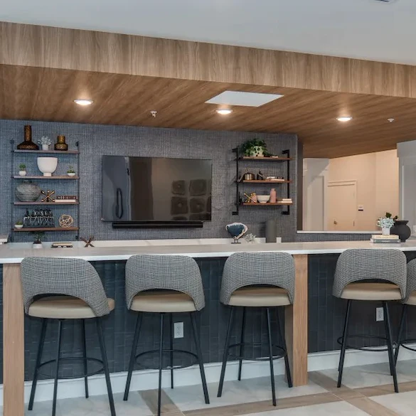 Acclaim at Greenbrier, senior living community offering active adult and independent living in Chesapeake, VA, countertop seating area with bar stools