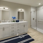 AVIVA Port St. Lucie West senior living community offering active adult living and independent living in Port St. Lucie, FL, apartment bathroom