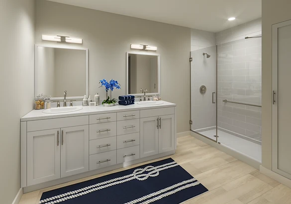 AVIVA Port St. Lucie West senior living community offering active adult living and independent living in Port St. Lucie, FL, apartment bathroom