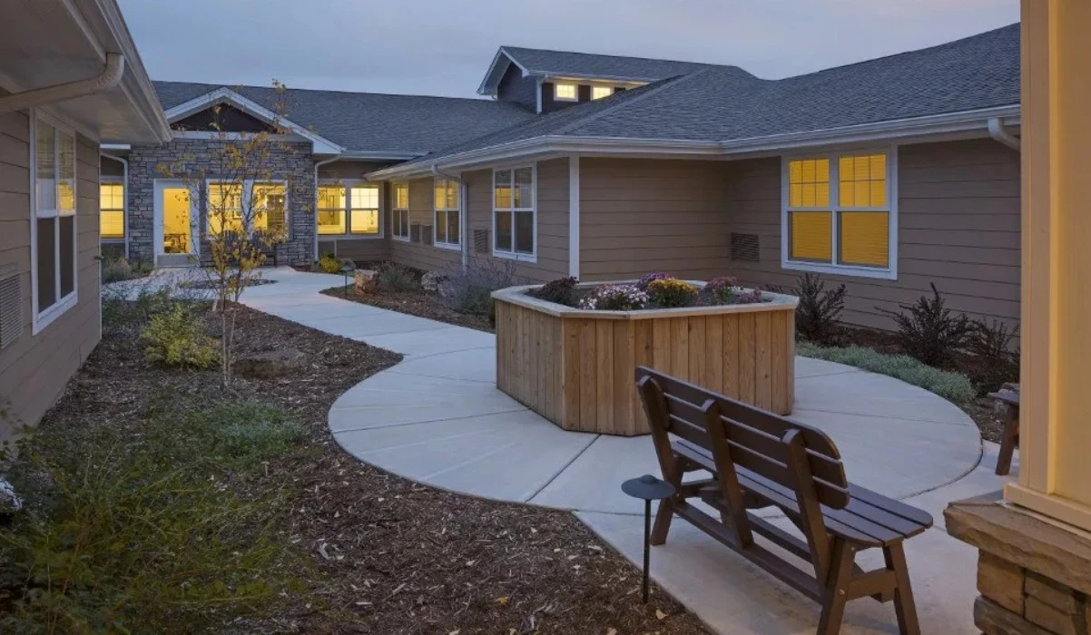 Greenridge Place Senior Assisted Living Memory Care in Westminster, CO rear exterior patio walking path