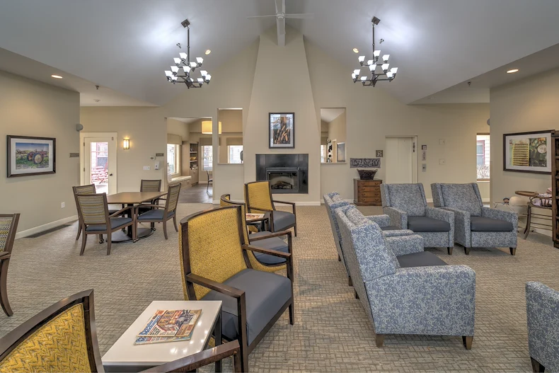 Charter Memory Care of Moline sitting area with fireplace