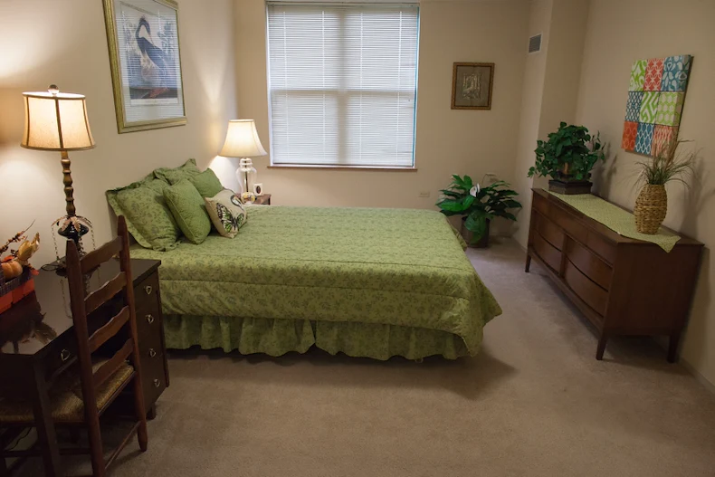 Ascension Living Bethlehem Woods Village senior living community offering independent living, assisted living, and memory care in La Grange Park, IL, apartment bedroom