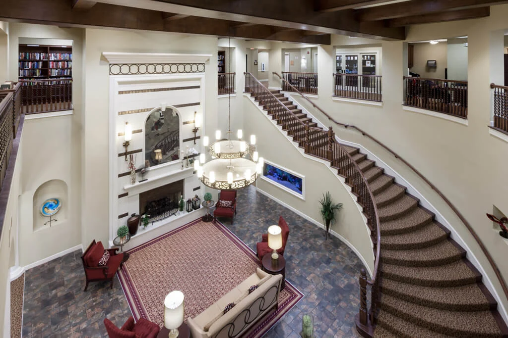 Franklin Park at Sonterra elegant staircase with chandelier