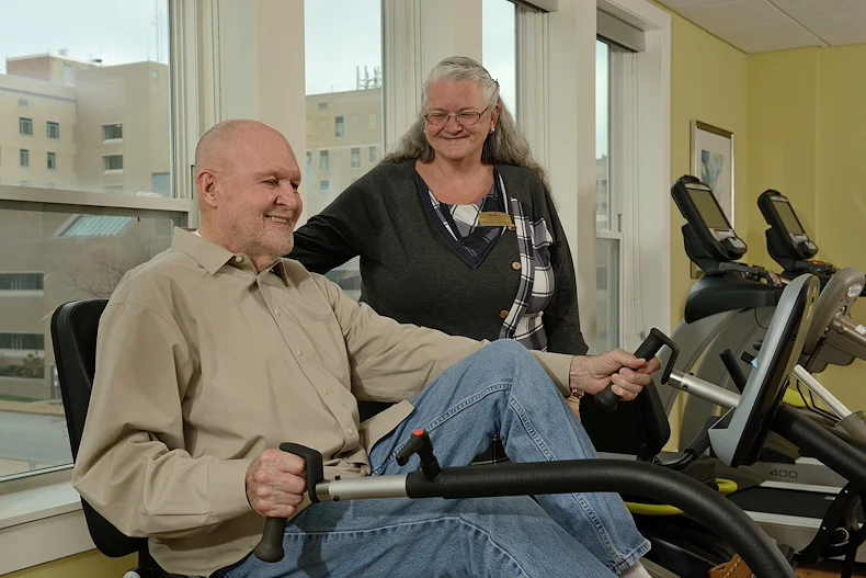 Allegro Richmond Heights senior living offering assisted living, memory care, and respite care in Richmond Heights, MO, resident utilizing the fitness center