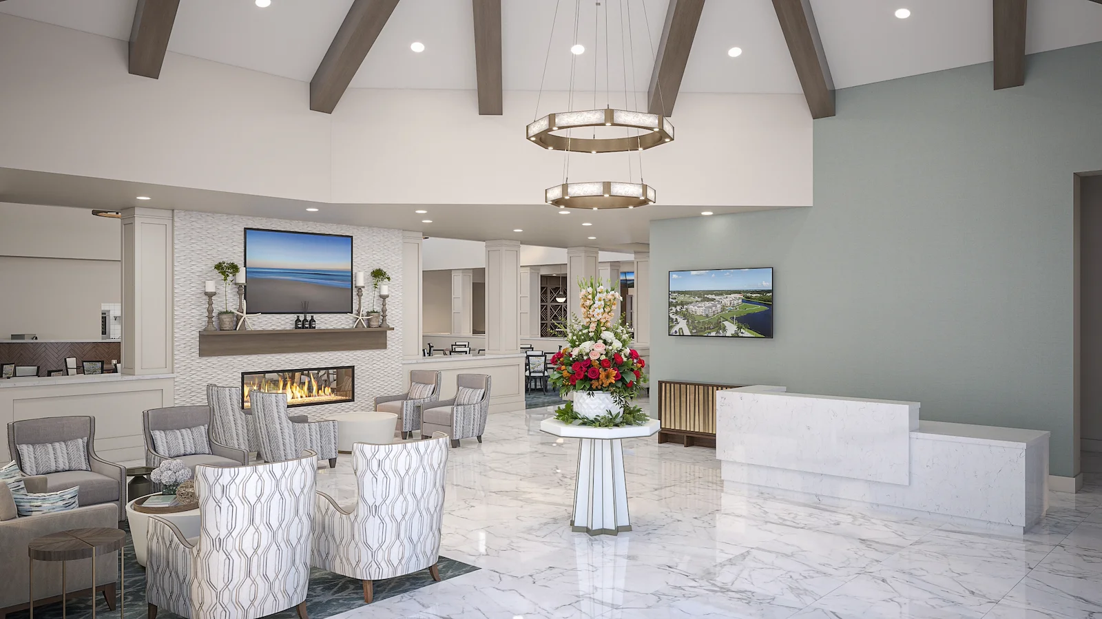 AVIVA Port St. Lucie West senior living community offering active adult living and independent living in Port St. Lucie, FL, common area with comfortable seating