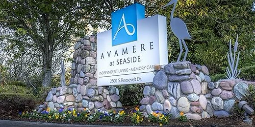 Avamere at Seaside senior living community offering independent living, assisted living, memory care, and respite care in Seaside, OR, community sign