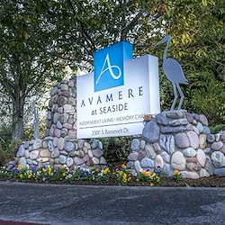 Avamere at Seaside senior living community offering independent living, assisted living, memory care, and respite care in Seaside, OR, community sign
