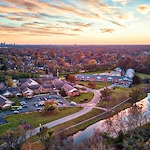 American Village Lincoln Lodge senior living community offering independent living, assisted living, and memory care in Indianapolis, IN, drone view of community
