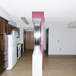 Ligutti Tower independent senior living apartment kitchen and living room