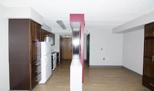 Ligutti Tower independent senior living apartment kitchen and living room