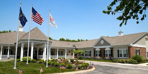 The Commons at Honey Creek Assisted Senior Living in Terre Haute, IN front exterior driveway entrance
