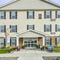 Active adult living and independent living at Beaver Run Senior Apartments in Brighton Township, PA, entrance