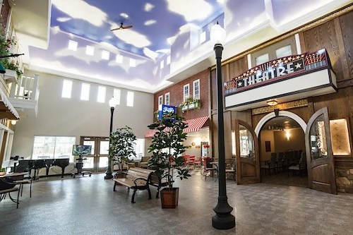 Fieldstone Memory Care of Silverdale town square with a cafe and a theatrea