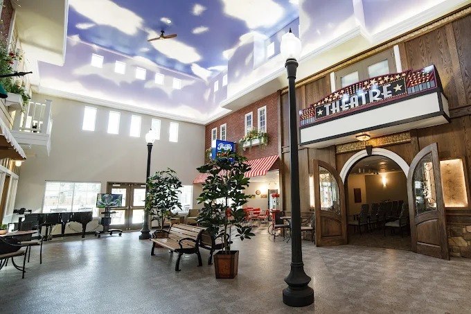 Fieldstone Memory Care of Silverdale town square with a cafe and a theatrea