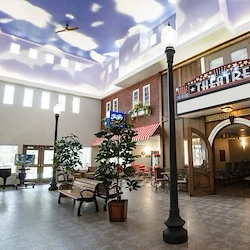 Fieldstone Memory Care of Silverdale town square with a cafe and a theatrea