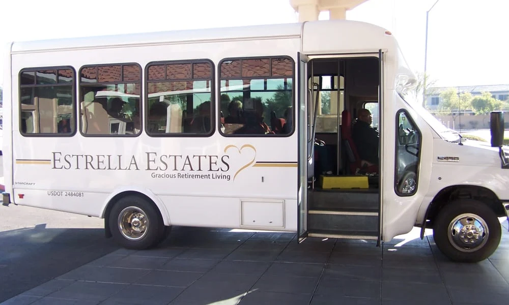 Estrella Estates Gracious Retirement Living Hawthorn Senior Independent Living in Goodyear, Arizona transportation bus