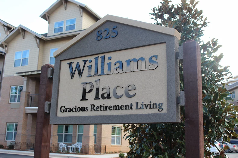 Williams Place Gracious Retirement Living Hawthorn Senior Independent Living in Davidson, North Carolina front exterior welcome sign