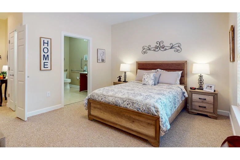 Bedroom in an apartment at Gaines Park Senior Living