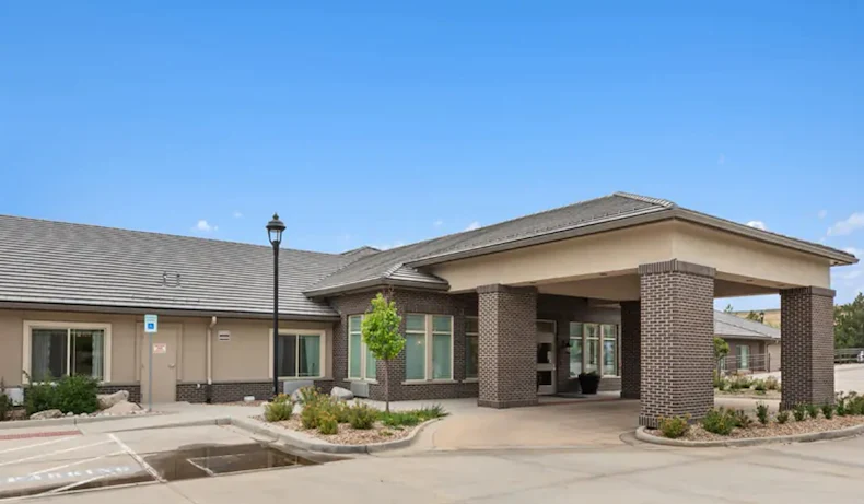 Assisted living and memory care at Belleview Heights Senior Living in Aurora, CO, front entrance