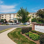 Brightmore of South Charlotte senior living community offering independent living, assisted living, and memory care in Charlotte, NC, community entrance featuring community sign