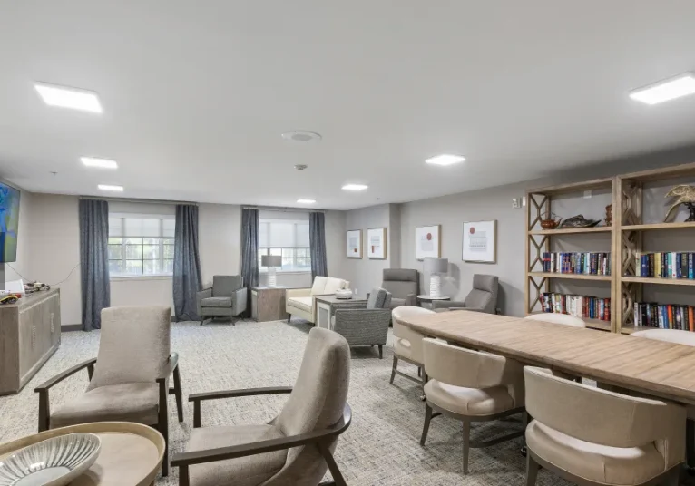 Independent living at Laurel Grove by Barclay House in Lawrenceville, GA, gathering space for reading, socializing, or games