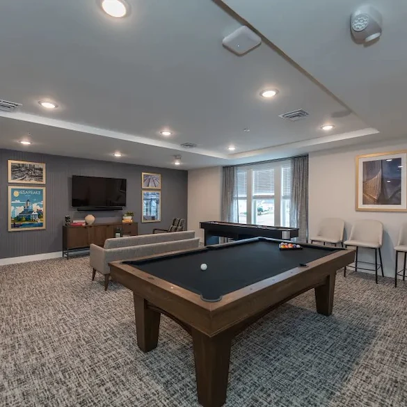 Acclaim at Greenbrier, senior living community offering active adult and independent living in Chesapeake, VA, activiity space with pool table