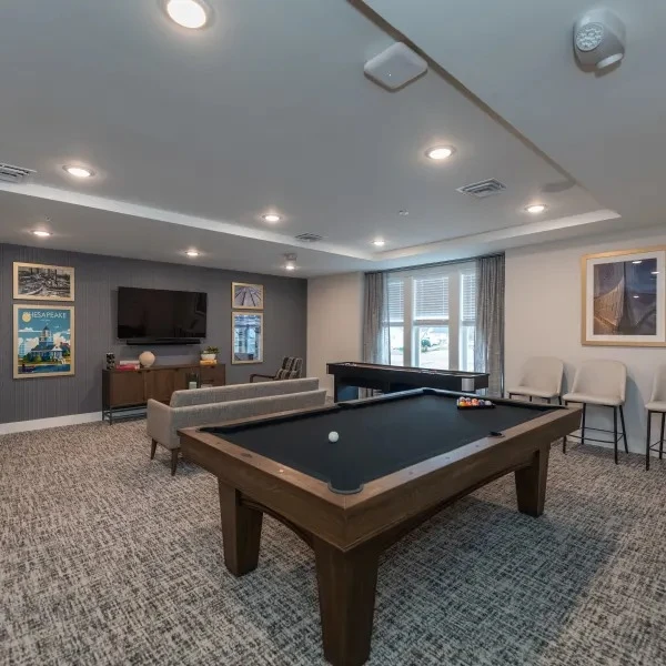 Acclaim at Greenbrier, senior living community offering active adult and independent living in Chesapeake, VA, activiity space with pool table