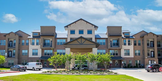 Watermere McKinney senior living community offering active adult living and independent living in McKinney, TX, front exterior and entrance