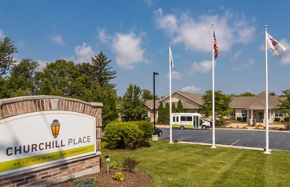 Churchill Place Senior Memory Care in Glen Ellyn, IL front entrance parking lot and welcome sign