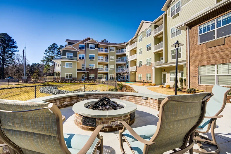 Azalea Estates Gracious Retirement Living Hawthorn Senior Independent Living in Chapel Hill, North Carolina rear exterior firepit
