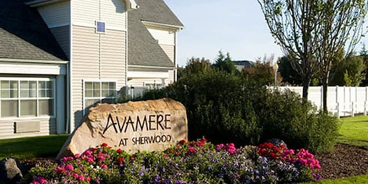 Avamere at Sherwood Assisted Senior Living front exterior welcome sign