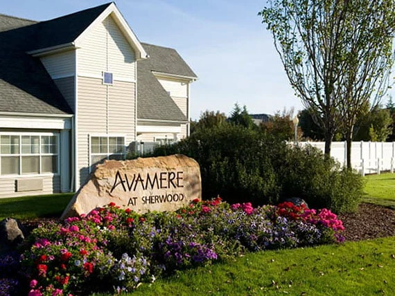 Avamere at Sherwood Assisted Senior Living front exterior welcome sign