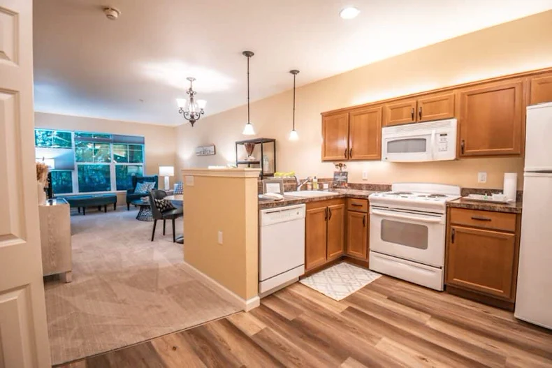 The Stafford Senior Living in Lake Oswego, Oregon apartment kitchen