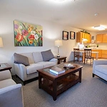 Avamere at Port Townsend Senior Living in Washington apartment living room and kitchen