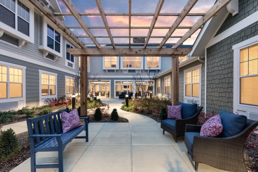The Commons on Meridian Senior Living in Indianapolis, IN rear exterior patio gazebo