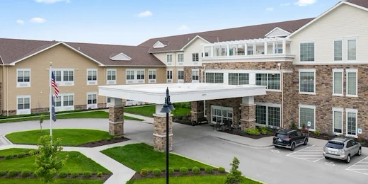 Alto Overland Park, senior living community offering assisted living and memory care in Overland Park, KS, front entrance with covered drive-through