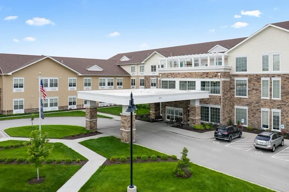 Alto Overland Park, senior living community offering assisted living and memory care in Overland Park, KS, front entrance with covered drive-through