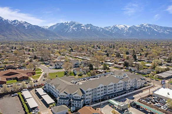 Olympus Ranch Gracious Retirement Living Hawthorn Senior Independent Living in Murray, Utah exterior drone view