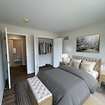 Willow Manor at Cabin Branch senior living community offering independent living and affordable living in Clarksburg, MD, apartment bedroom and closet
