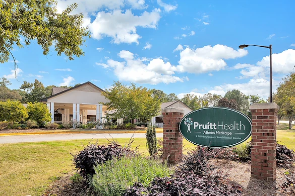 PruittHealth - Athens Heritage Skilled Nursing & Rehabilitation Center Senior Care in Athens, Georgia front exterior welcome sign