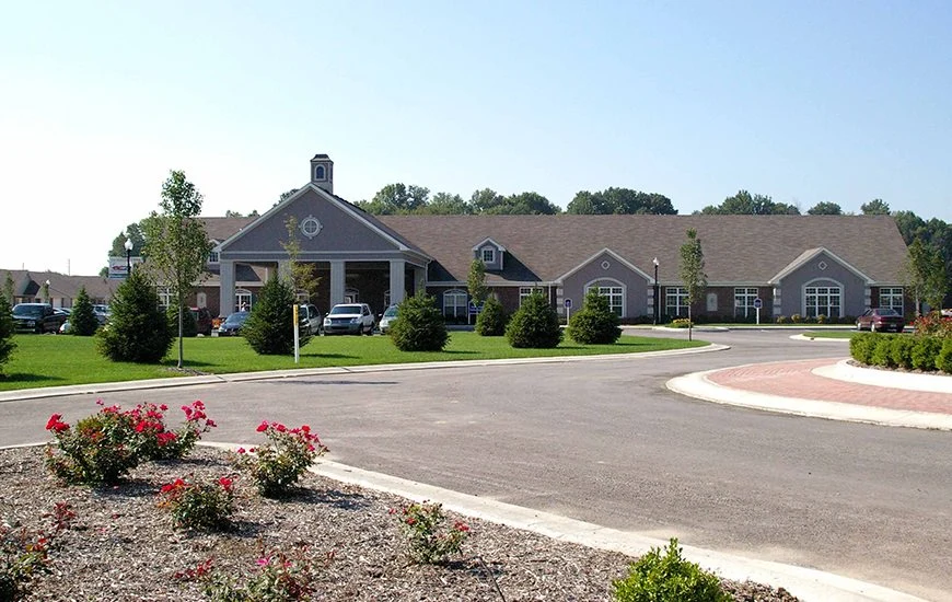 Meadow Lakes Senior Assisted Living in Mooresville, IN front exterior entrance driveway