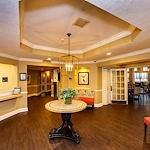 Westlake Woods by New Perspective senior living community offering assisted living in Erie, PA, lobby with front desk and seating