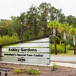 Ashley Gardens Senior Living offering assisted living and memory care in Charleston, SC, community sign