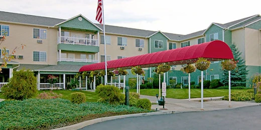 Avamere at Englewood Heights senior living community offering assisted living, memory care, and respite care in Yakima, WA, front exterior and entrance