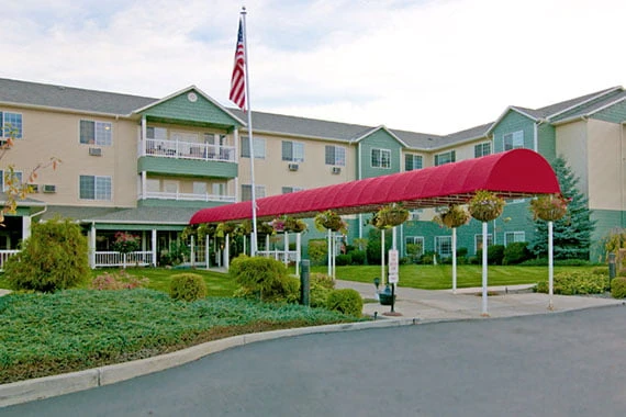 Avamere at Englewood Heights senior living community offering assisted living, memory care, and respite care in Yakima, WA, front exterior and entrance
