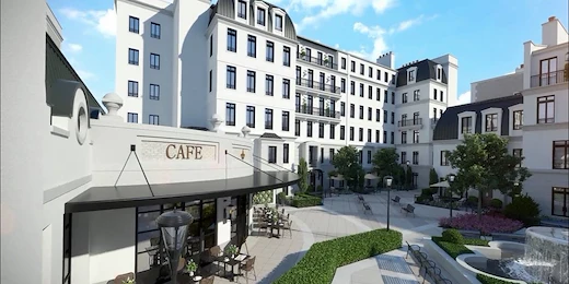 Corso Atlanta senior living community offering independent living, assisted living, memory care, and respite care in Atlanta, GA, exterior featuring the community cafe